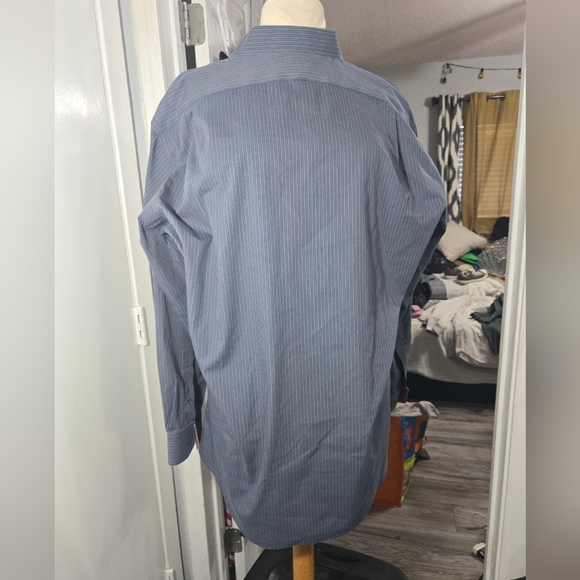 Paul Fredrick non-iron two-ply cotton pinpoint Long Sleeve Shirt Slim Fit - Picture 3 of 6